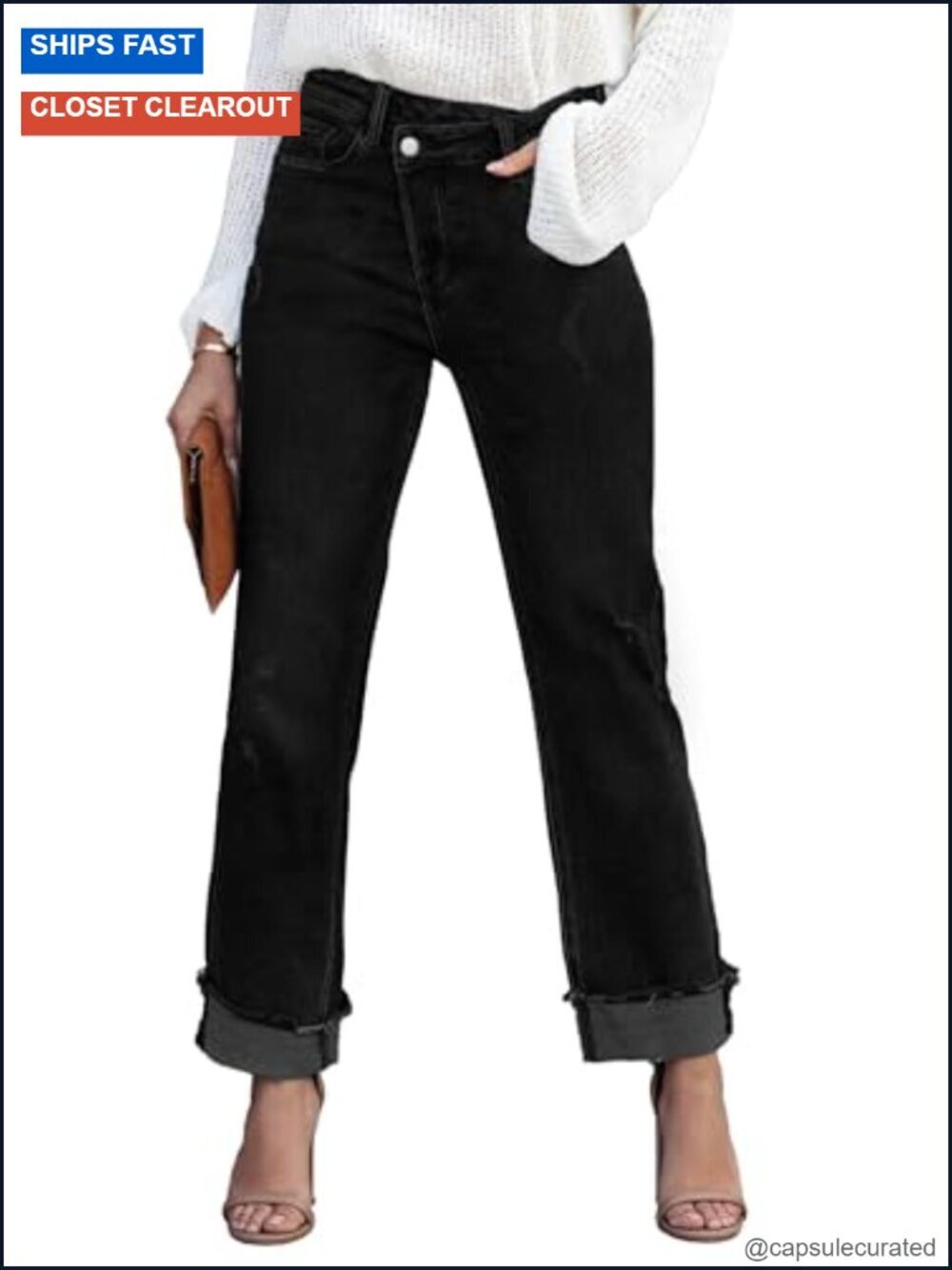 High Waisted Stretchy Cargo Denim Jeans Straight Leg Flap Pocket